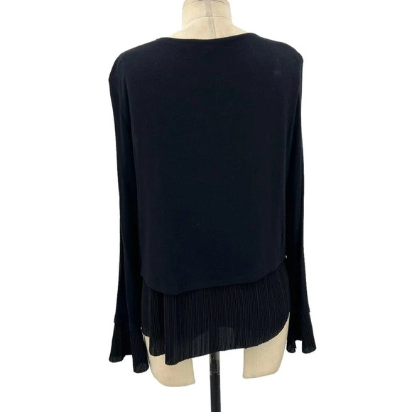 Generation Love Knit Pleated Hem Layered Long Sleeve Sweater Top Black Medium - Picture 6 of 9